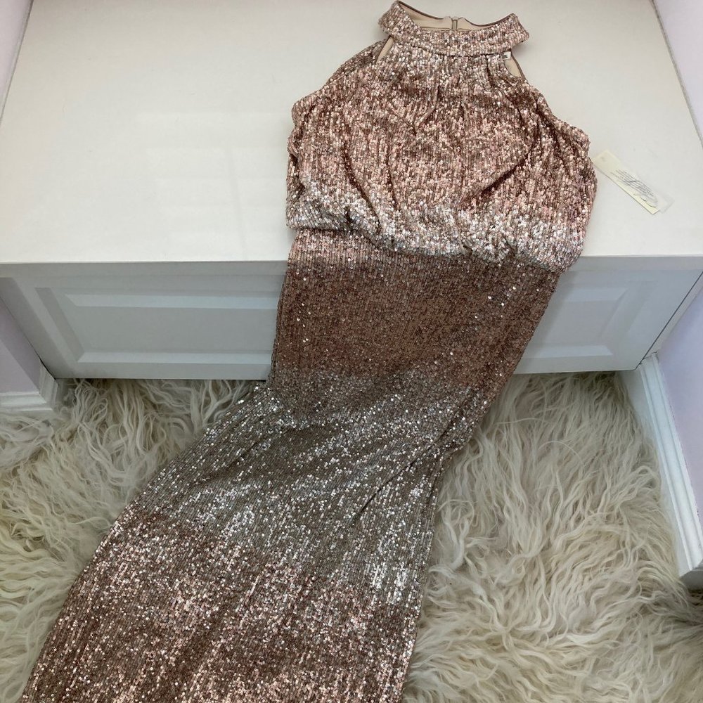 ELIZA J Sequined Zippered Halter Blouson Dress - Picture 4 of 14